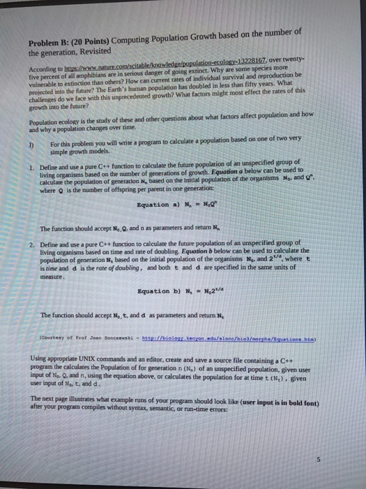  Problem B: (20 Points) Computing Population Growth based on the number