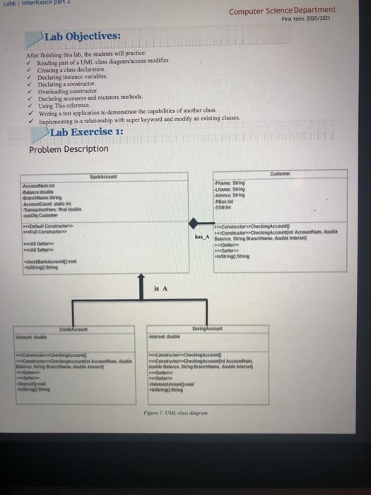  java Labo: inheritance part 2 Computer Science Department First term 2020/2021