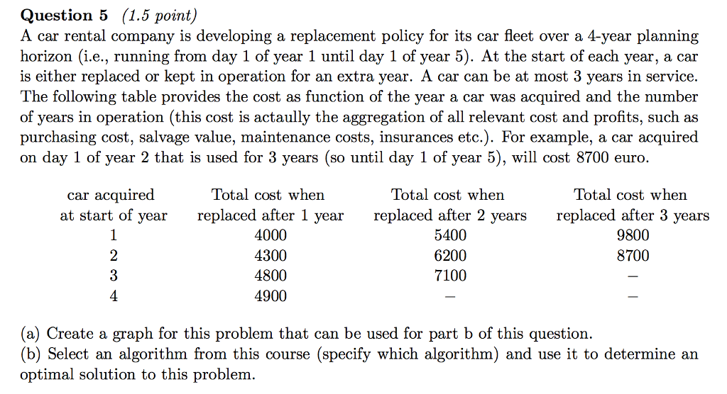  A car rental company is developing a replacement policy for its