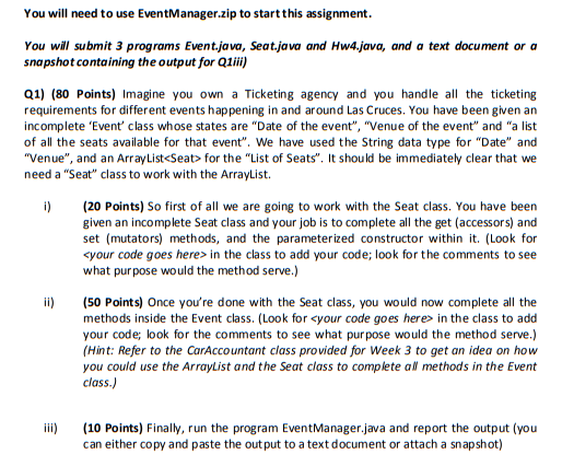  Event.java package eventmanager; import java.util.ArrayList; public class Event { //we could
