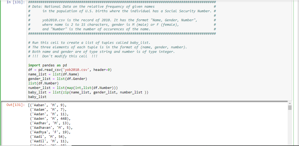 USING PYTHON Using this data, write a python code to answer the