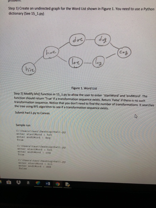  proble Step 1) Create an undirected graph for the Word List