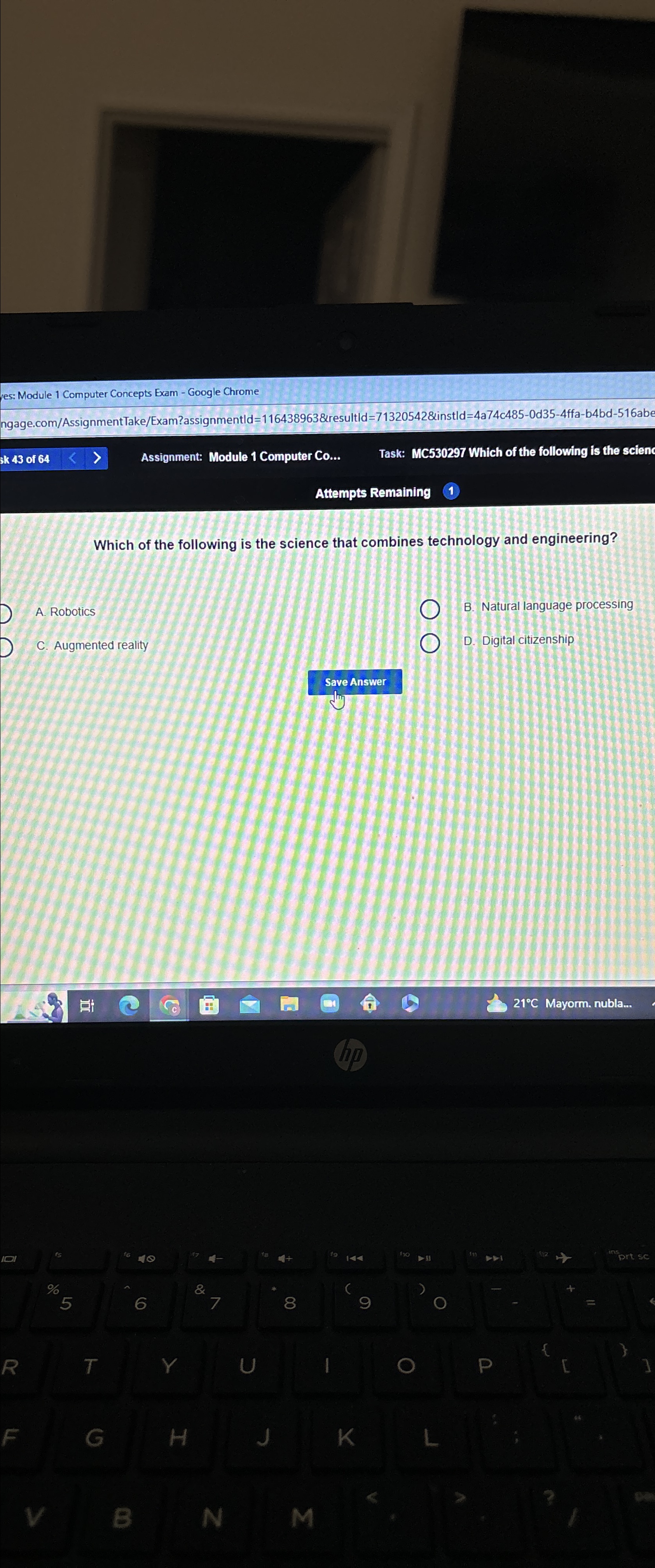  yes: Module 1 Computer Concepts Exam - Google Chrome ngage.com/AssignmentTake/Exam?assignmentld=116438963&result Id
