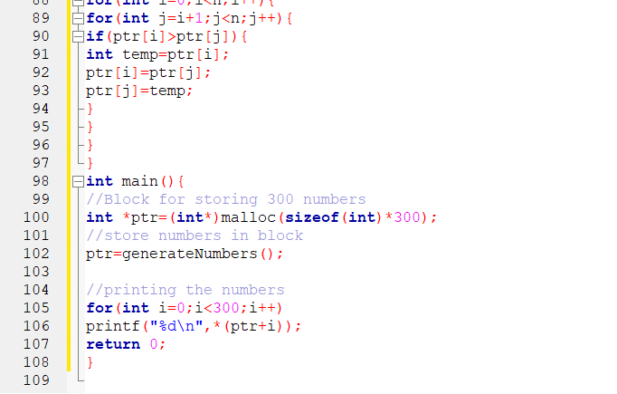 which generate the random numbers and return those numbers 5 int* generateNumbers()