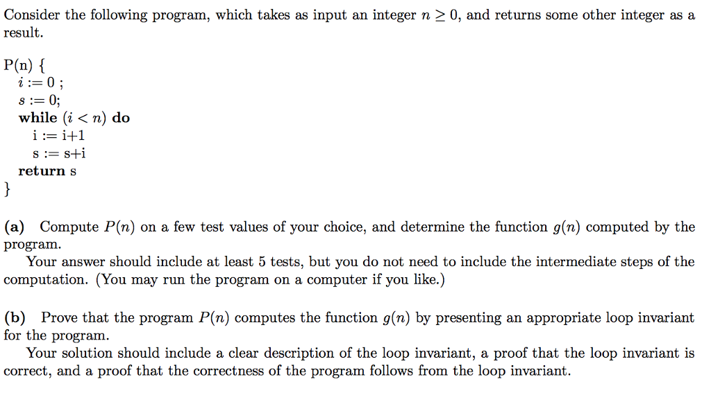  Consider the following program, which takes as input an integer n
