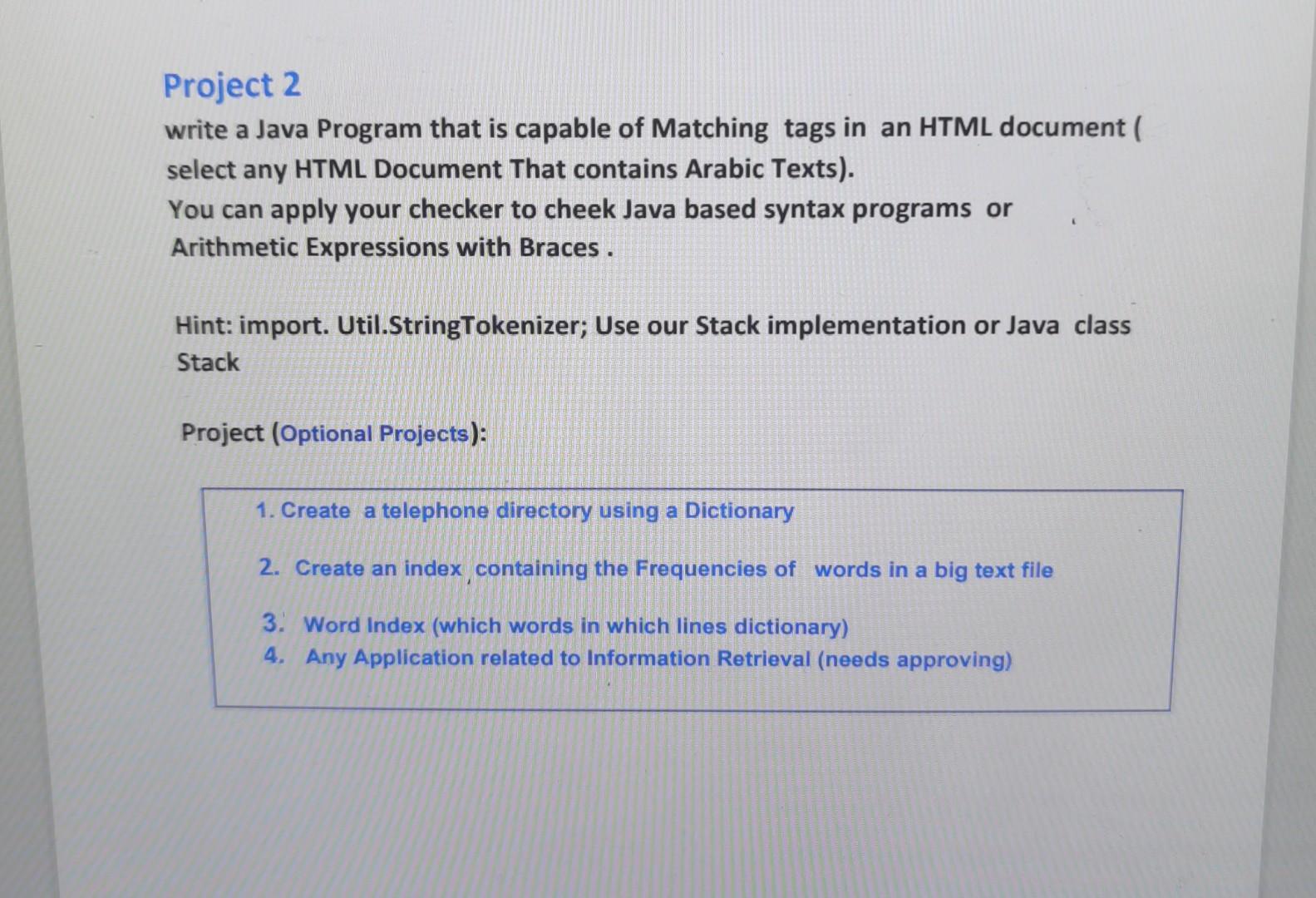  Project 2 write a Java Program that is capable of Matching
