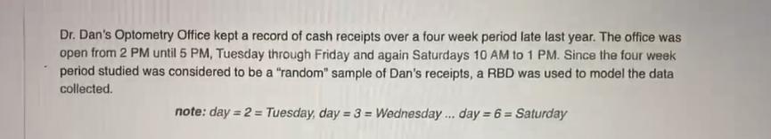 data winter2019; input week day receipts @@; title receipts; datalines; 1