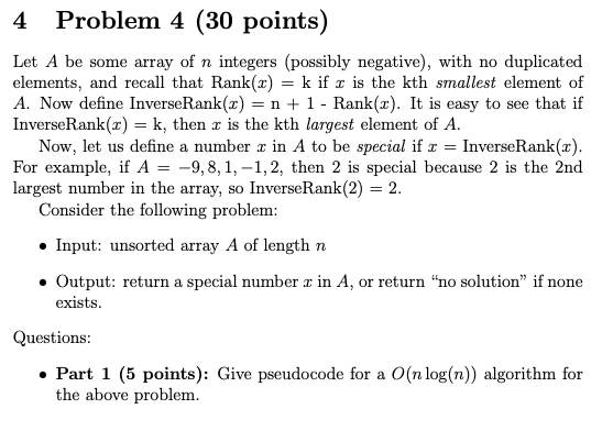  4 Problem 4 (30 points) Let A be some array of