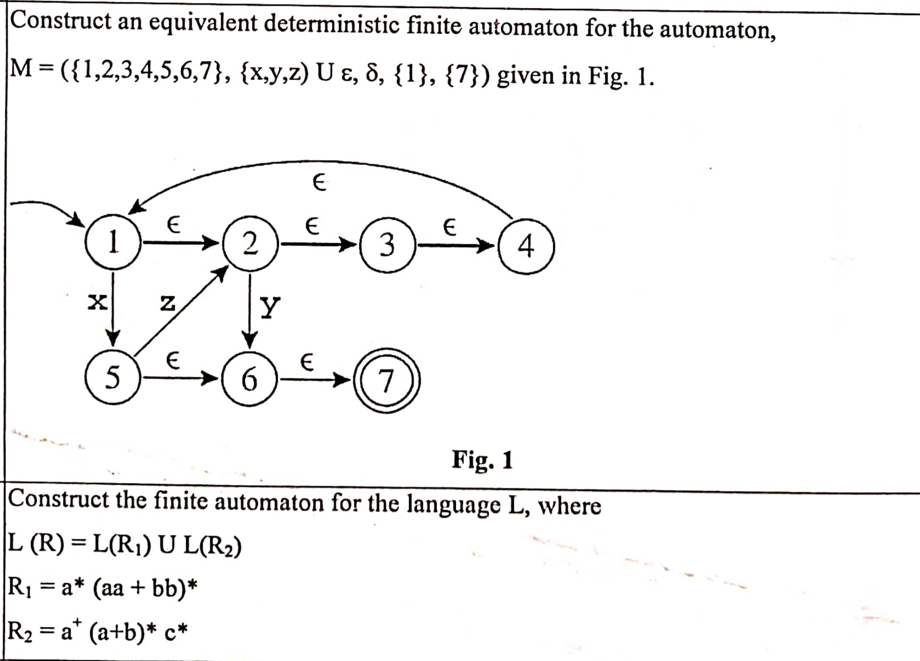  Construct an equivalent deterministic finite automaton for the automaton, ((x,y,z}) given