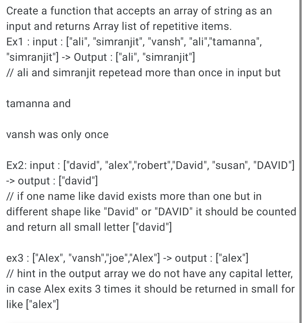  Create a function that accepts an array of string as an