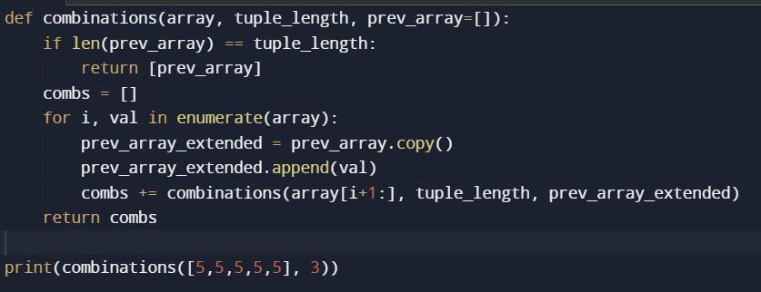 How to convert enumerate into recursion in Python? def combinations(array, tuple_length, prev_array=[]):