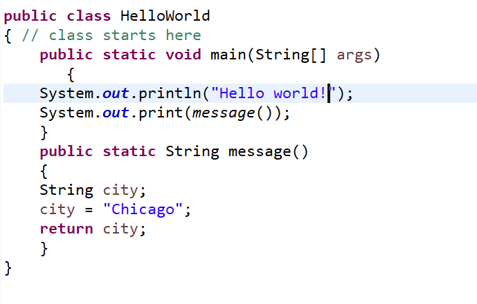  Please using Java and modify Hello World program to include the