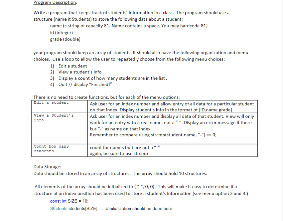 Write a program that keeps track of students' information in a