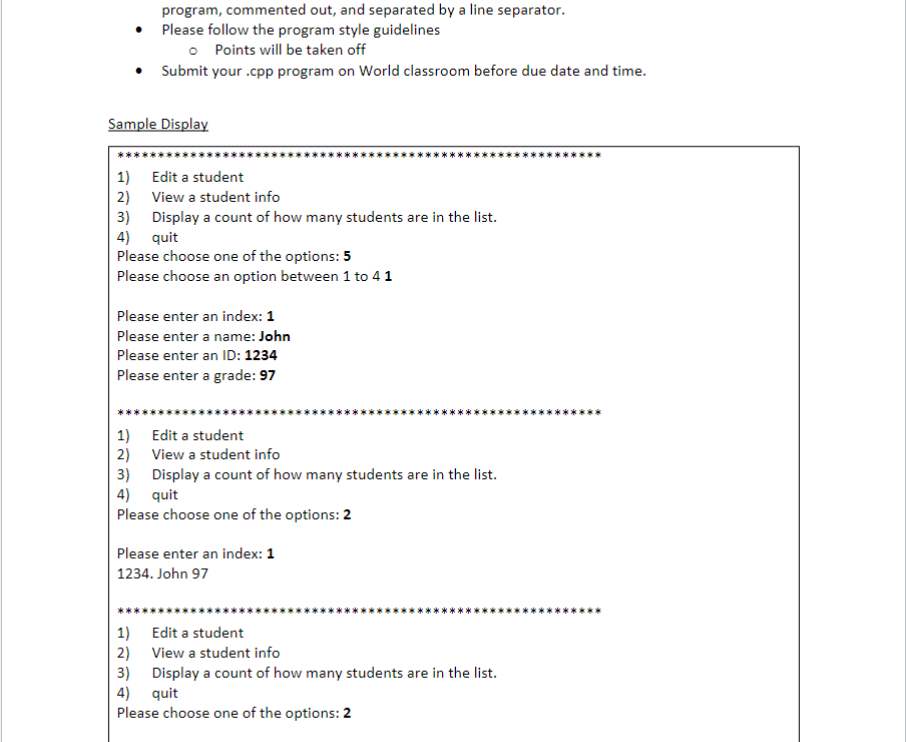 the following data about a student: name (c string of capacity 81