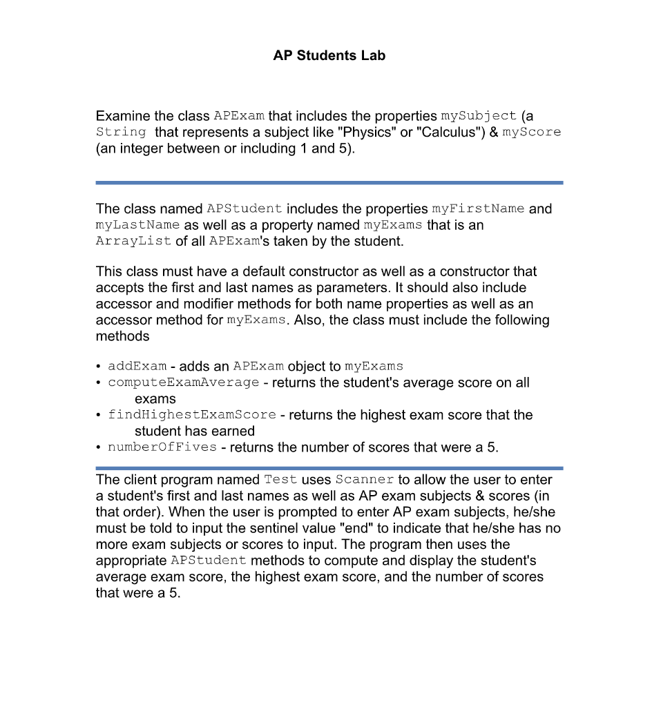 APTest- arraylist APStudent class: creates a student with a first and last