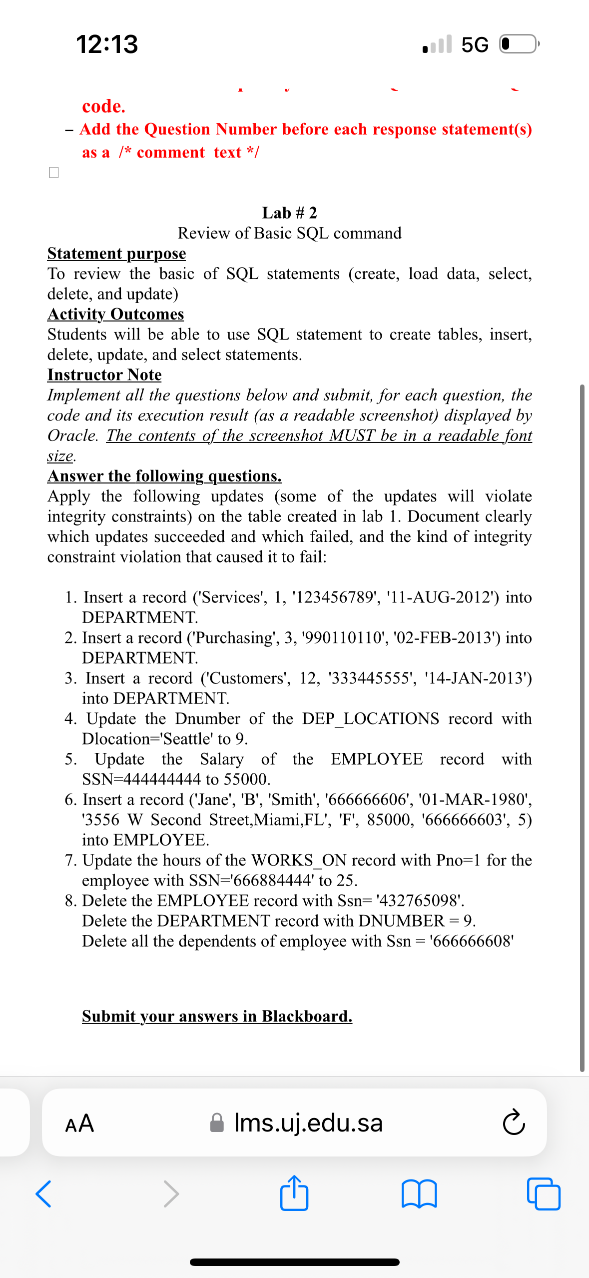  code. Add the Question Number before each response statement(s) as a