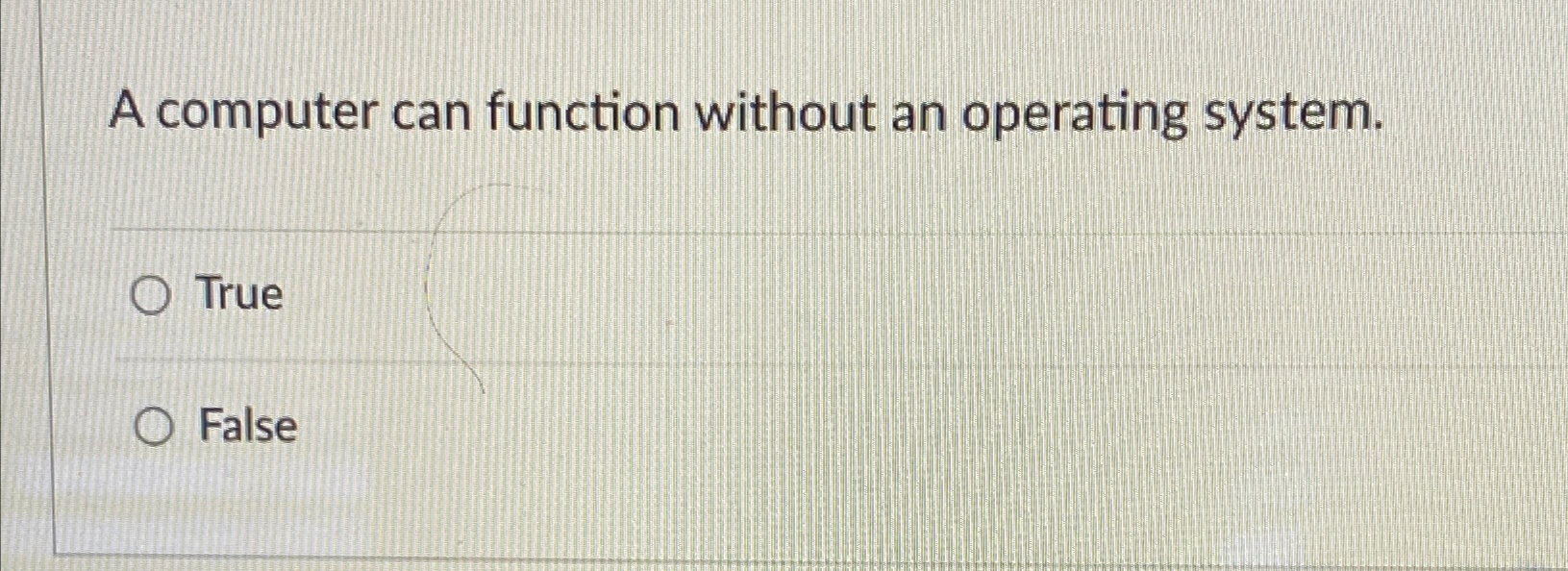  A computer can function without an operating system. True False 