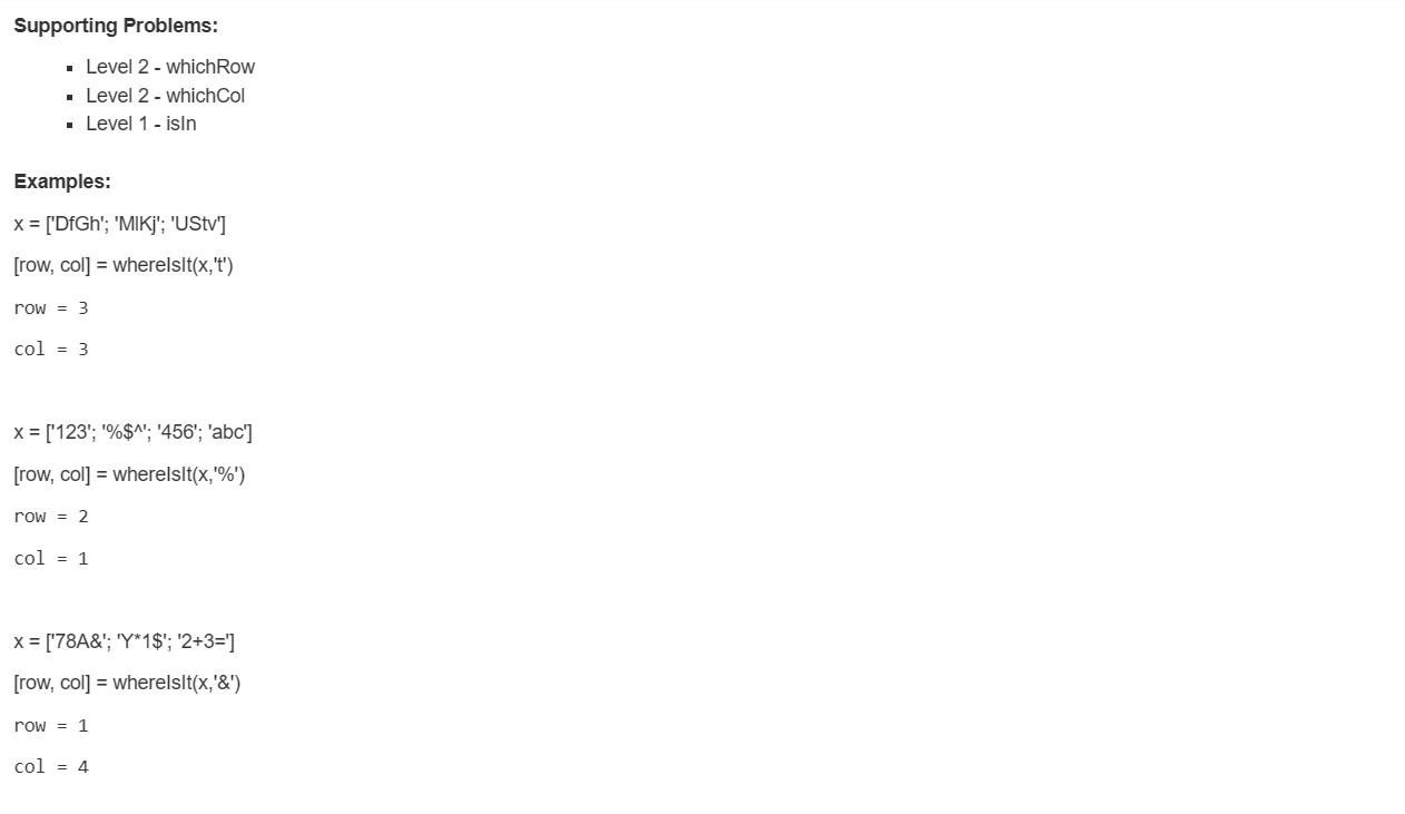 array of characters 2. (char) The character being searched for Output: 1.