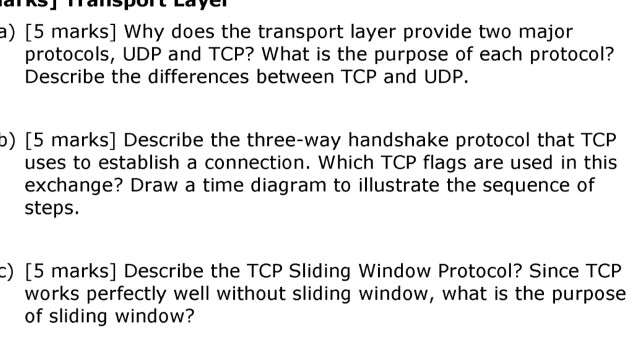  a) [5 marks] Why does the transport layer provide two major