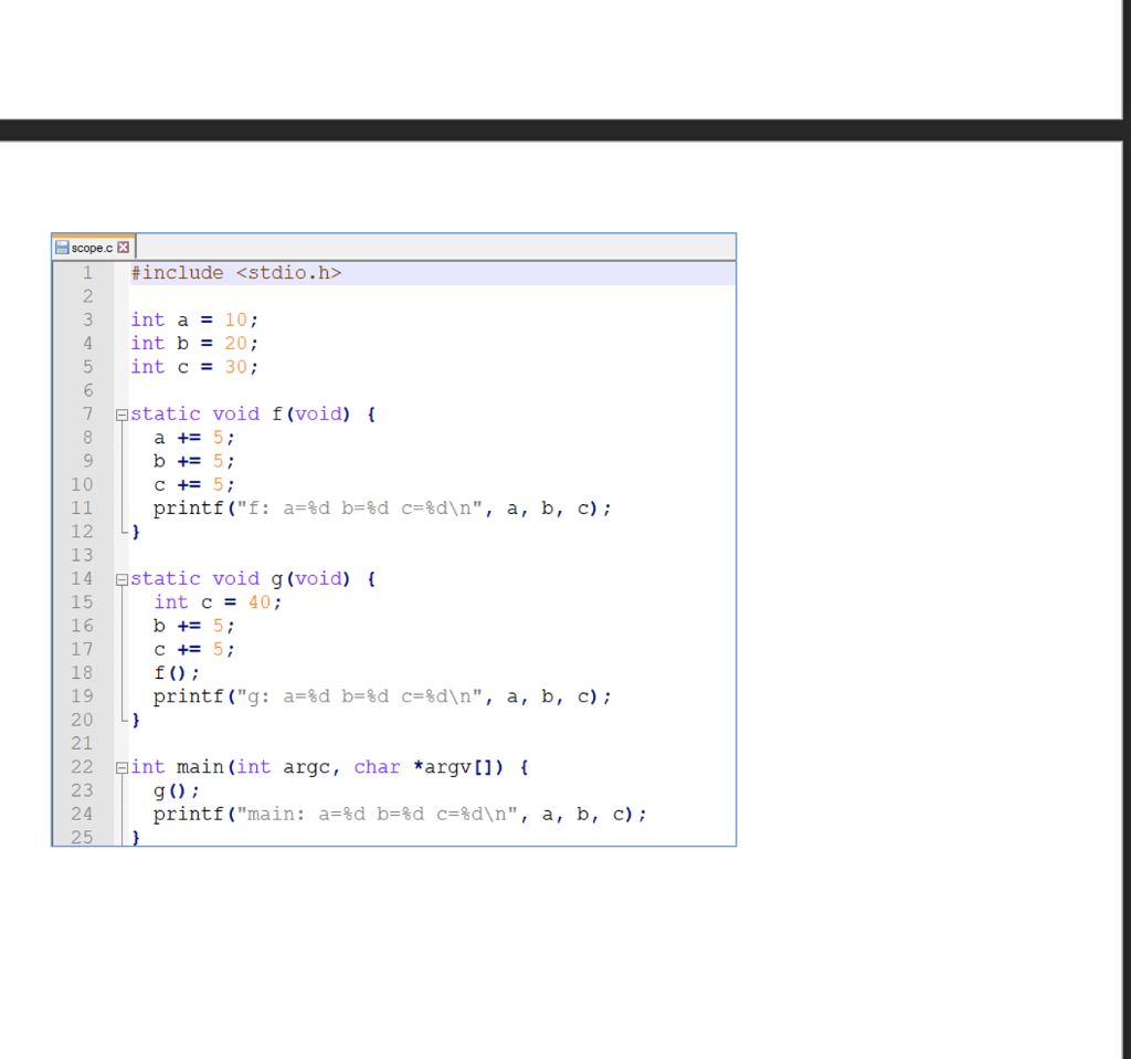 Use the following code to emulate dynamic scope in C TO EMULATE