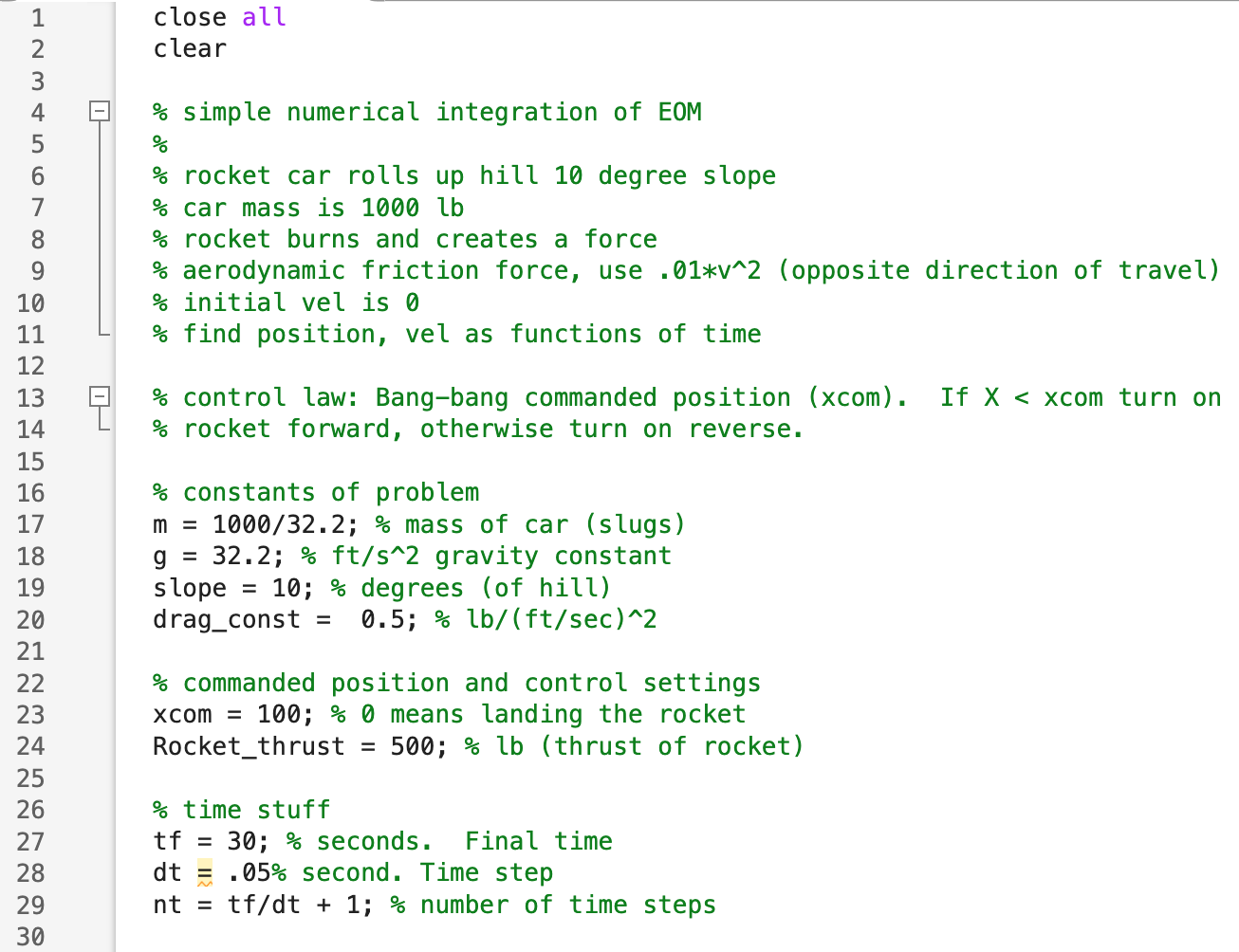 for the data EXAMPLE TEMPLATE CODE close all clear % simple numerical