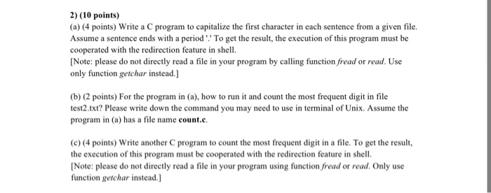  How do I do part a? UNIX C Write a C