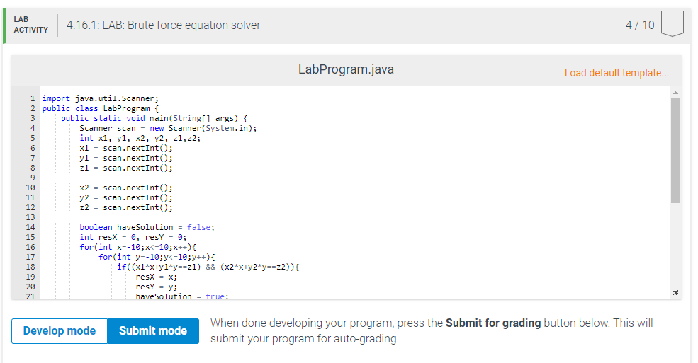  I am missing x = and y =. Please help. LAB