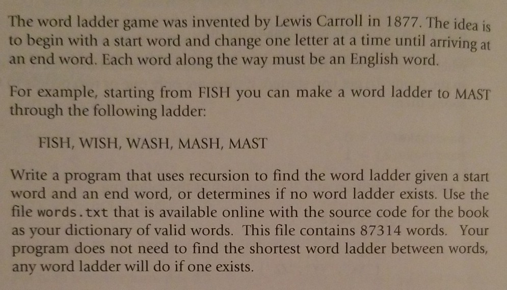 Java question please nothing too advanded. thanks The word ladder game was