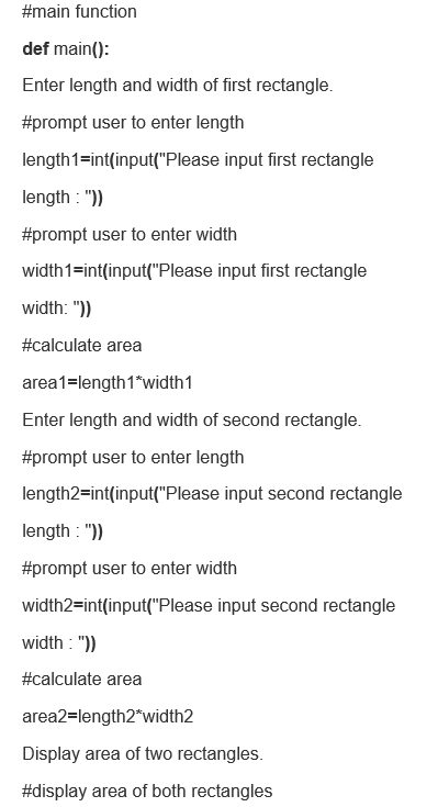 Phython 2. having trouble making this work 2. Areas of Rectangles The