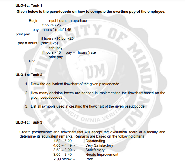  OMNIA VERIT ULO-1c: Task 1 Given below is the pseudocode on