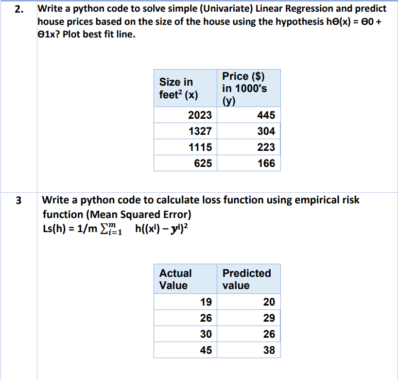  Write a python code to solve simple (Univariate) Linear Regression and