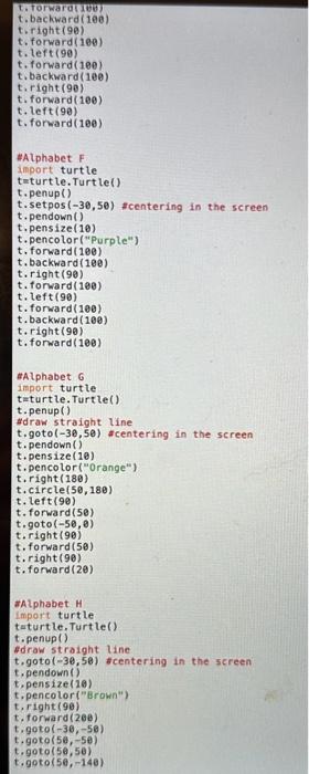 the screen t. pendown () t. pensize (1e) t. pencotor( "Yettow") t.right