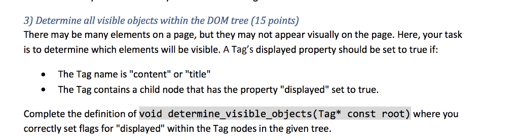 ) Determine all visible objects within the DOM tree (15 points)