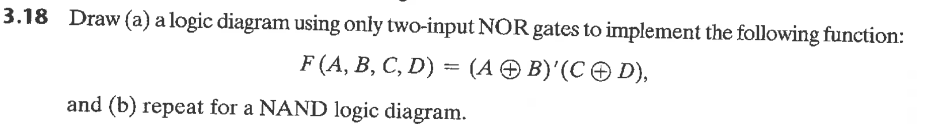  Draw (a) a logic diagram using only two-input NOR gates to