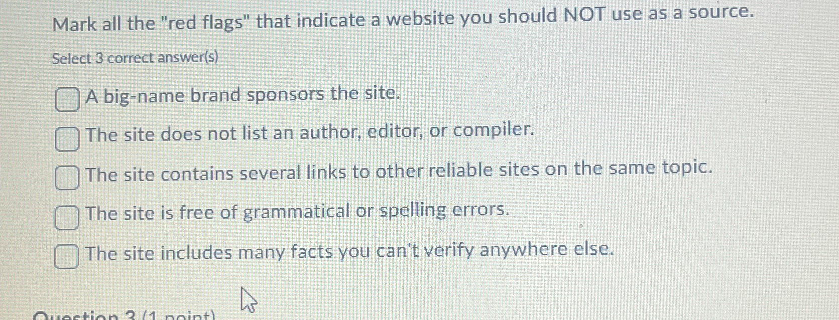  Mark all the "red flags" that indicate a website you should