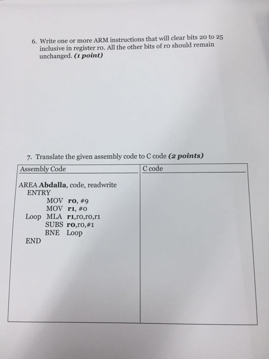  Arm assembly language 6. Write one or more ARM instructions that