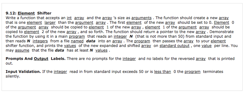  The language is C++. Thank you. Element Shifter Write a function