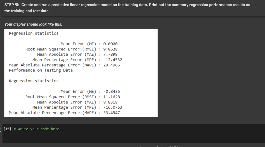 STEP 9b: Create and run a predictive linear regression model on the