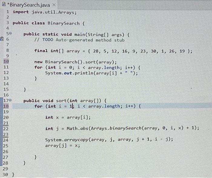 explain this code pleaseit is about implement insertion sort algorithm using binary