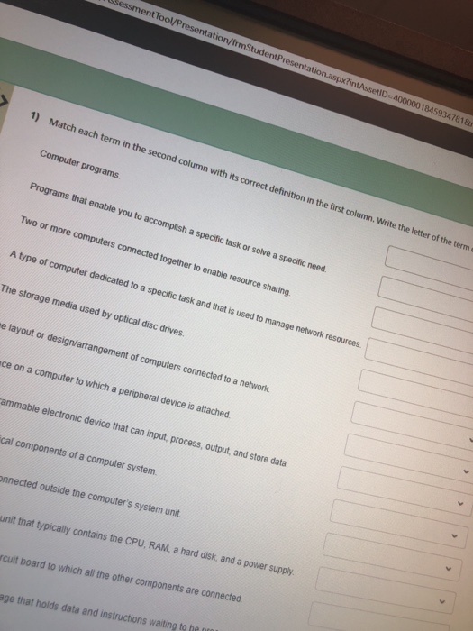  match each term in the second column with its correct definition