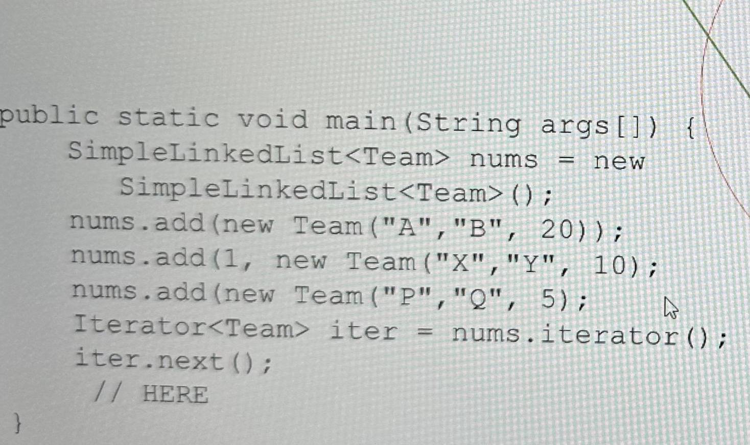  Please create working java code that implements this main method to