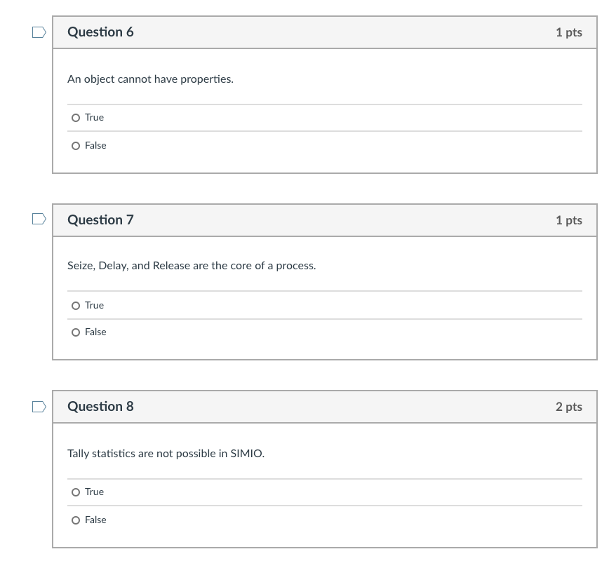 O False D Question 2 1 pts A project is a collection