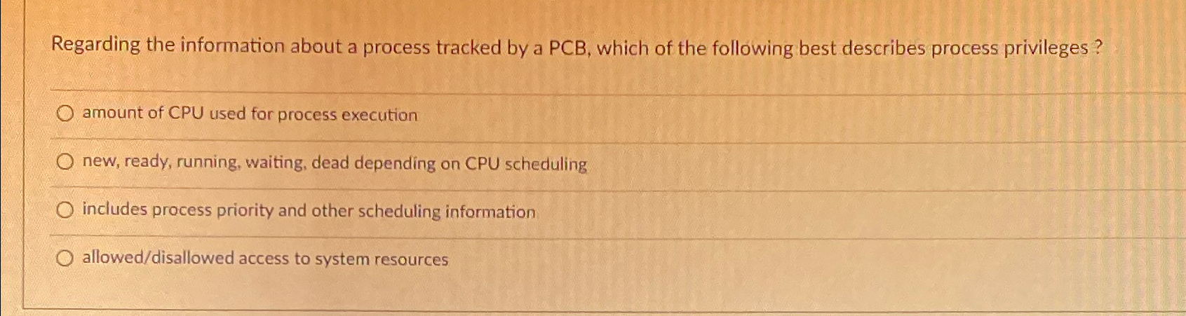  Regarding the information about a process tracked by a PCB, which