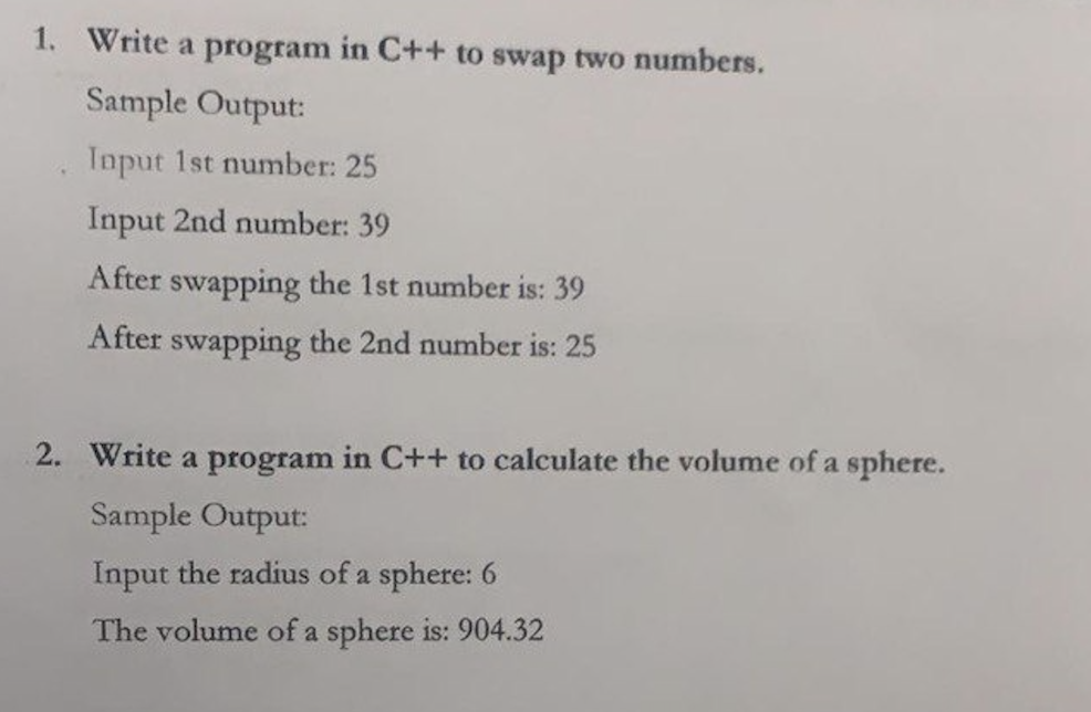 l want solve this 1. Write a program in C++ to swap