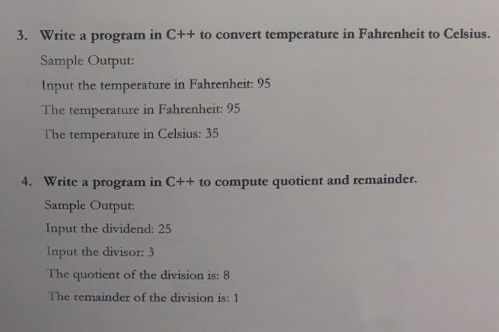  3. Write a program in C++ to convert temperature in Fahrenheit
