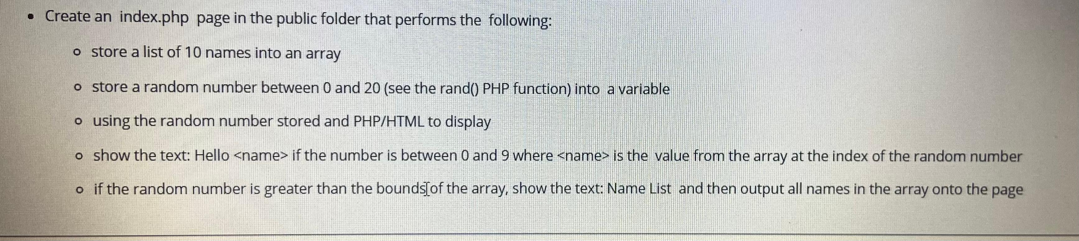 Create an index.php page in the public folder that performs the