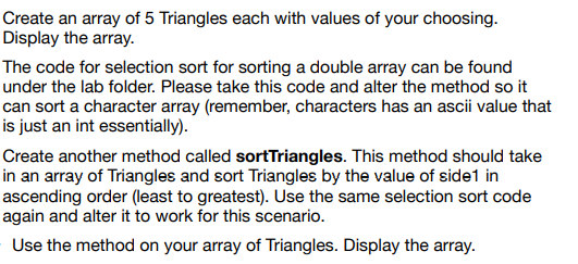 "purple"); System.out.println(t2); Triangle t3 = new Triangle(4, 5, 6, "purple"); System.out.println(t3); System.out.println("t1