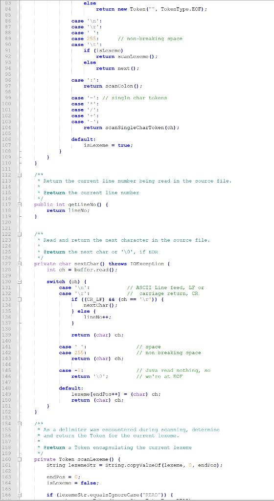 preprocess Java-style comments (no tokens) a. Single line comments that begin with