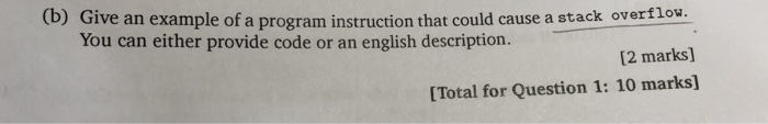  (b) Give an example of a program instruction that could cause