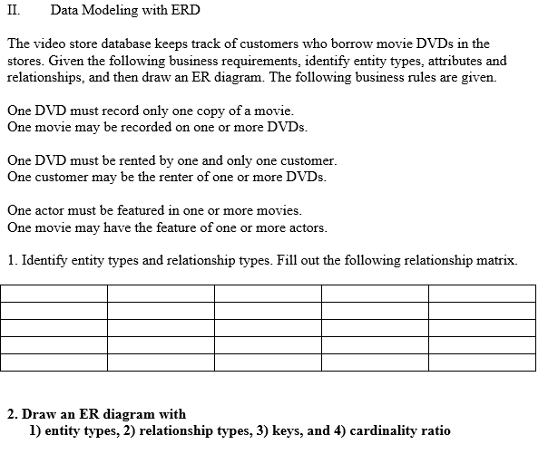 II Data Modeling with ERD The video store database keeps track